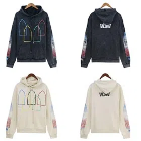 WHO DECIDES WAR Washed and distressed retro printed casual hooded sweatshirt-1619