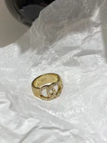 Chanel gold letter embossed double C diamond double-sided wearable ring-3591