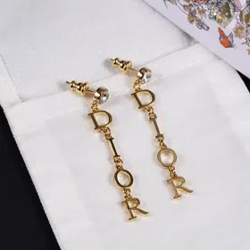 Dior single diamond hanging logo earrings-3708
