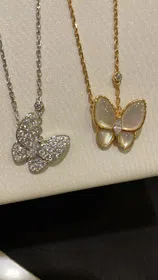 Van Cleef & Arpels White Mother-of-Pearl Diamond Floral Butterfly Necklace-3733