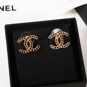 Chanel amber double c rhinestone vintage gold earrings-3742