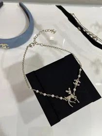 Chanel Golden Deer Full Diamond Double C Pearl Necklace-3749