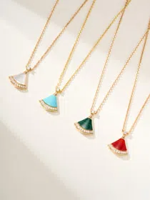Bulgari fan white mother-of-pearl diamond rose gold carnelian blue green pendant necklace-3767