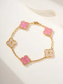 Van Cleef & Arpels pink diamond rose stone five flower bracelet-3903