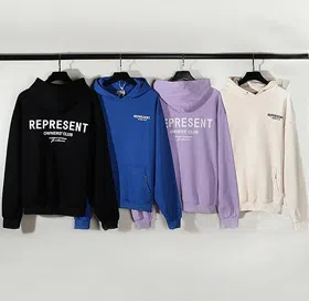 REPRESENT Printed Drawstring Hooded Jersey Sweatshirt-4497