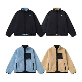 Stussy fleece double-sided zip-up collar warm jacket-4760