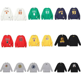 A BATHING APE BAPE Letter Embossed Crew Neck Pullover Sweatshirt-5146