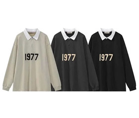 ESSENTIALS Printed Polo Collar Color-Blocked Pullover Terry Sweatshirt-5214