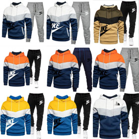 New multi-colored patchwork hooded sweatshirt set-5221