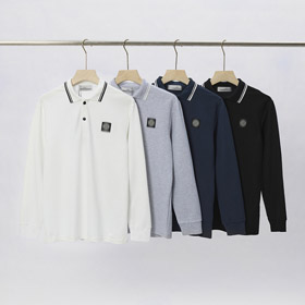 Stone Island Classic Logo Embroidered Long-Sleeve Polo Shirt-5254