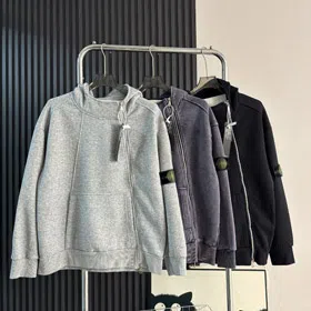 Stone Island classic style cardigan sweatshirt with hood and zipper closure-5264