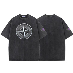 Stone Island washed and distressed short-sleeved loose-fitting vintage casual T-shirt-5270