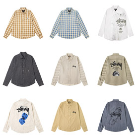 Stussy new loose-fitting casual Japanese-style long-sleeved printed shirt-5275