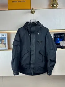 Prada new metal triangle logo workwear multi-pocket zip-up jacket-5306