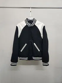 Celine classic wool and leather baseball jacket-5460
