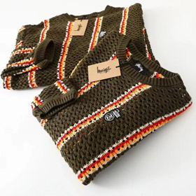 Stussy striped openwork knit crew neck sweater-5510