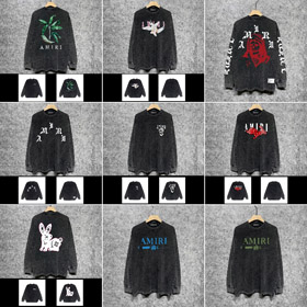 AMIRI Washed Distressed Print Casual Long-Sleeve T-Shirt-5520