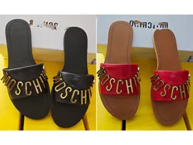 Moschino new genuine leather non-slip slide sandals-5675
