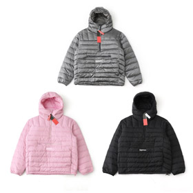 Supreme woven logo label half-zip ribbed down jacket-5903