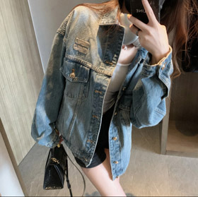 Miu Miu washed blue patchwork denim jacket-5946