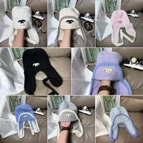 Chanel new rabbit fur warm knitted hat with ear flaps-5975