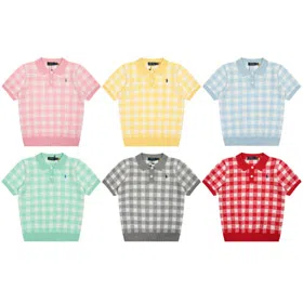 Polo Ralph Lauren plaid minimalist slim-fit knit short-sleeved T-shirt-6316