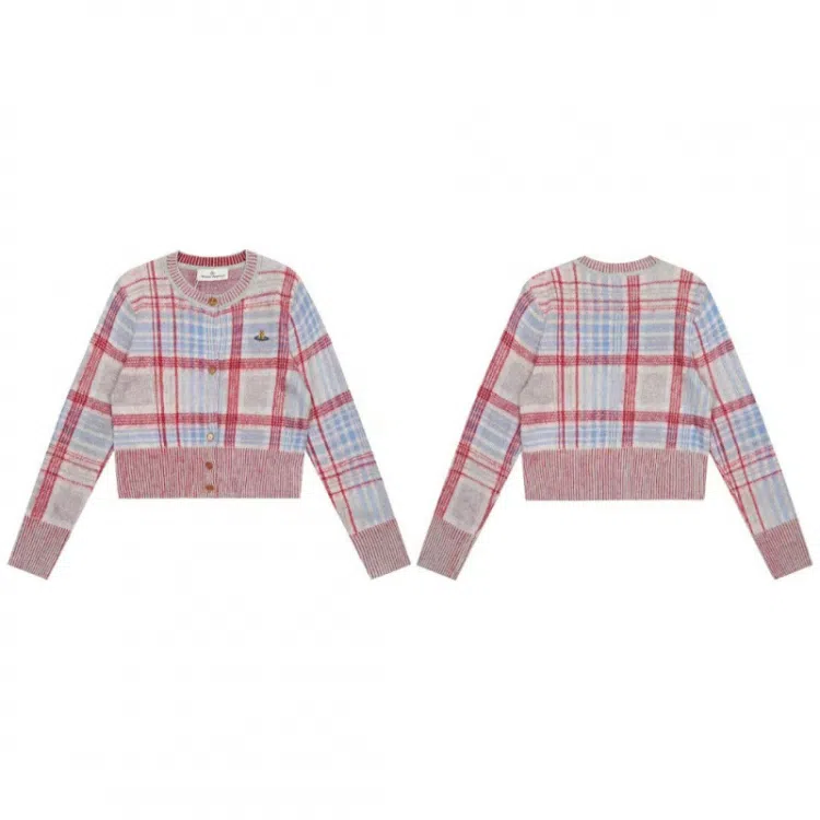 Vivienne Westwood plaid knit cardigan sweater wool-6365