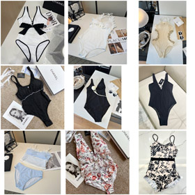 Chanel Black and White Floral One-Piece Swimsuit-6440