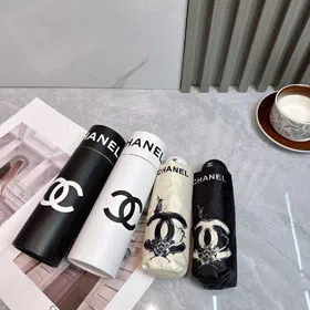 Chanel Classic Black and White Print Sun Umbrella-6518