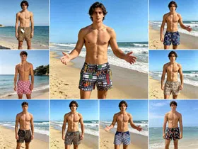 New Gucci, Dior, and Fendi Boxer-Style Swim Trunks with Inner Lining-6610
