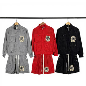 Saint Vanity Badge & Terry Embroidery Stand-Collar Jacket and Shorts Set-6620