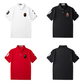 BAPE Short-Sleeve Polo-Style Casual T-Shirt with Number Print on Sleeves-6708