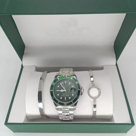 Rolex Submariner Watch with Green Bezel and Silver Bracelet Set-6748
