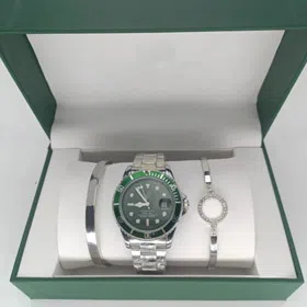 Rolex Submariner Watch with Green Bezel and Silver Bracelet Set-6748