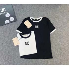 MIUMIU 2025 Summer New Round Neck Contrast Color Letter Print Loose Short Sleeve T-shirt-2583